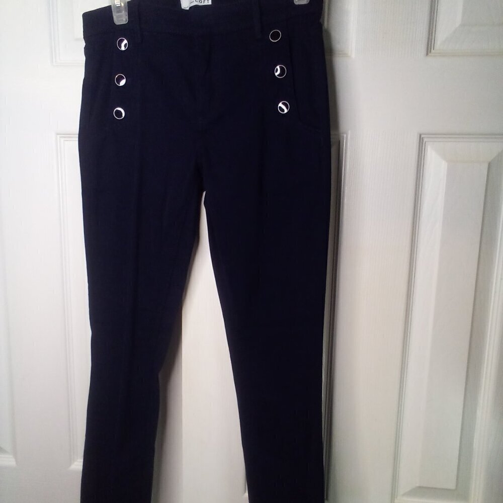 Loft Pants Women 25 0 Skinny Ankle Button Detail Blue